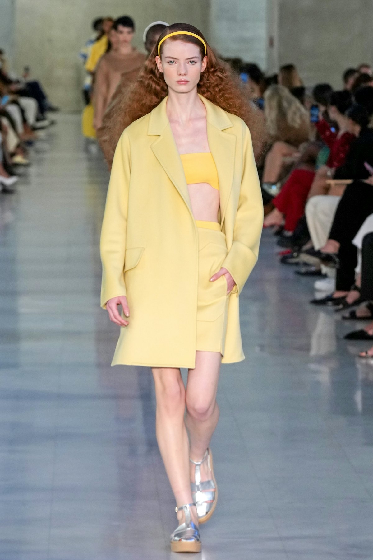 MILAN, ITALY - SEPTEMBER 23: A model walks the runway at the Max Mara fashion show during the Milan ...